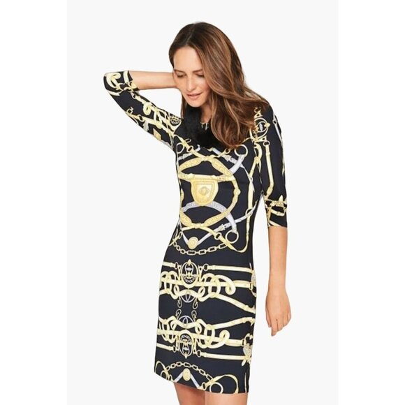 J. McLaughlin Sophia Dress Women's Size Small Black Light Yellow Cheshire Horse - Picture 2 of 9